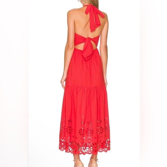 Jason Wu Open Back Tie Back Eyelet Maxi Dress $335 In Red - Picture 2 of 5